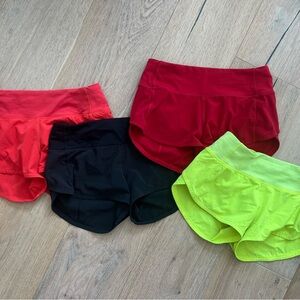 Lululemon speed up shorts,lined, 2.5”, size 0. Pet/smoke free home. (RED SOLD)